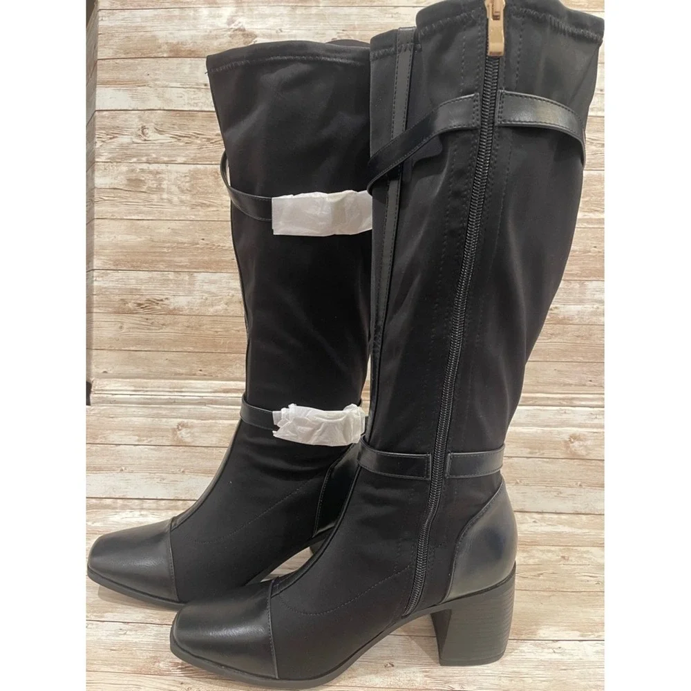 Journee Collection‎ Black Over-The-Knee Block Heel Boots Buckle Size 9XWC NEW
